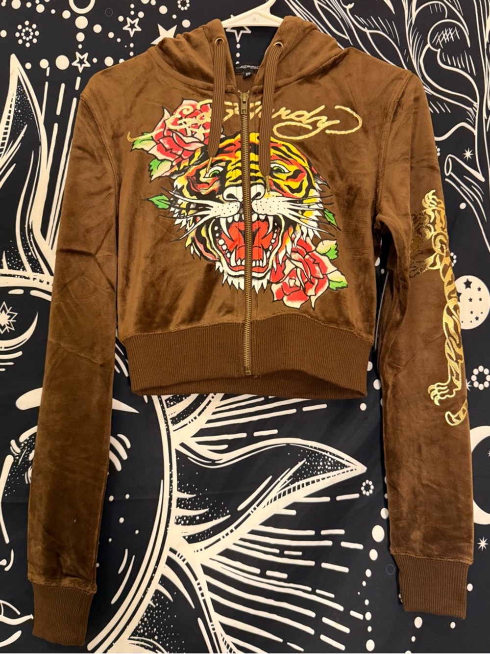 Ed Hardy - Velour Cropped Zip Up Hoodie 🤎✨